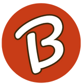 Round vintage logo icon with a hand-drawn letter B on a caramel red background for Blondie's Handmade Caramels.